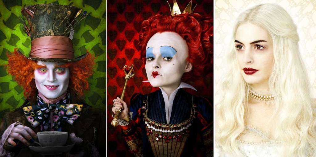 Johnny Depp as the Mad Hatter, Helena Bonham Carter as The Red Queen, Anne Hathaway as the White Queen