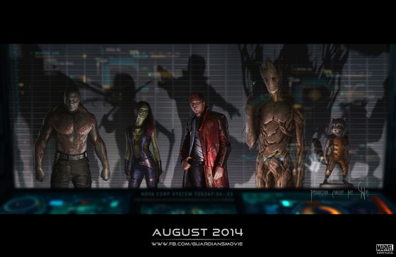 Meet your Guardians of the Galaxy (L-R) Drax the Destroyer, Gamorra, Star Lord, Groot, Rocket Raccoon.